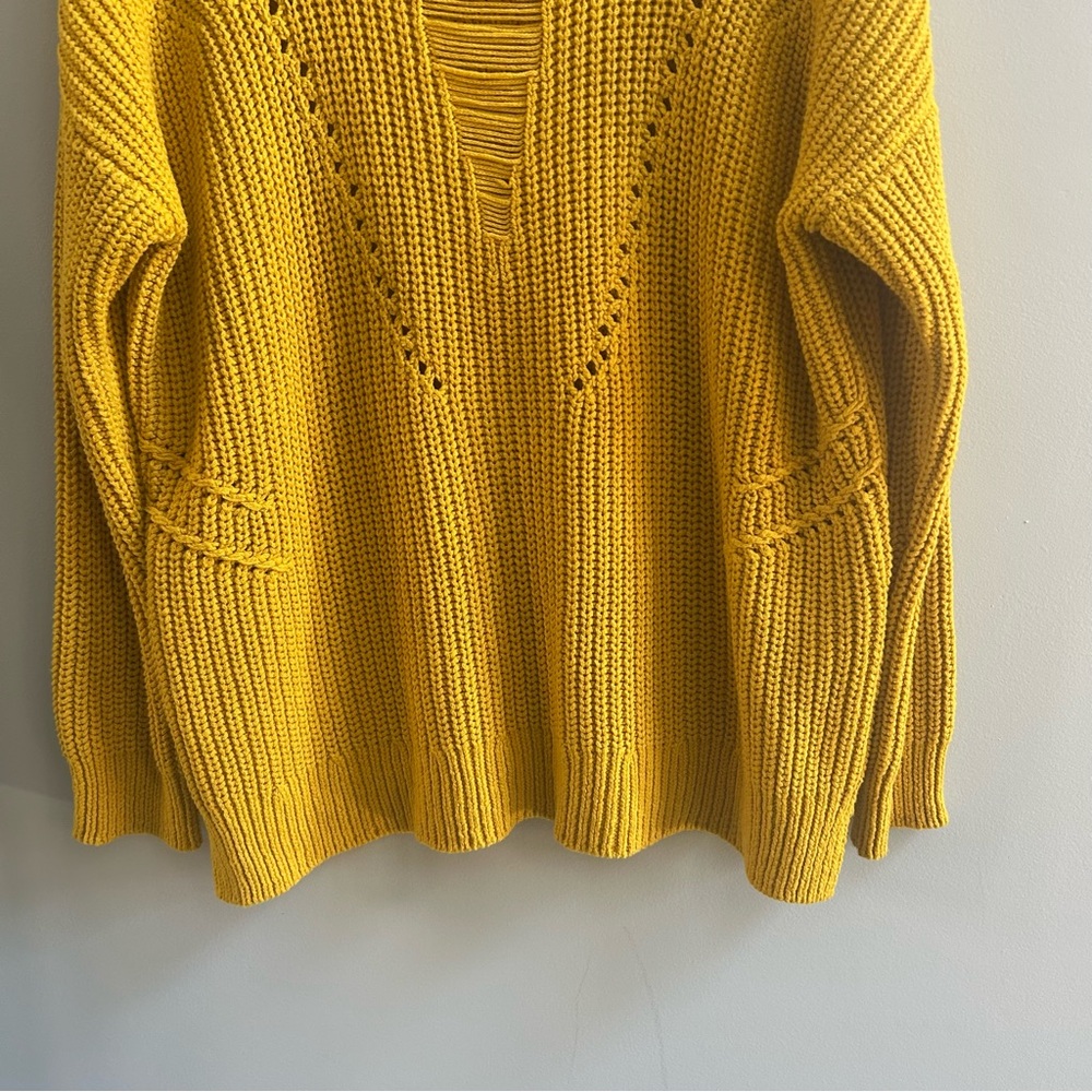NWOT Rachel Roy Mustard Yellow Crewneck Cut-Out Chunky Knit Sweater, Size XXL - Picture 4 of 11